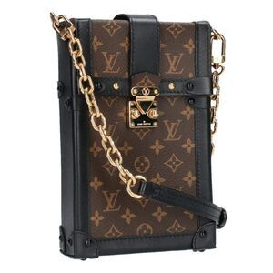 Louis Vuitton Pochette Trunk Vertical Monogram Chain Shoulder Bag Brown Gold